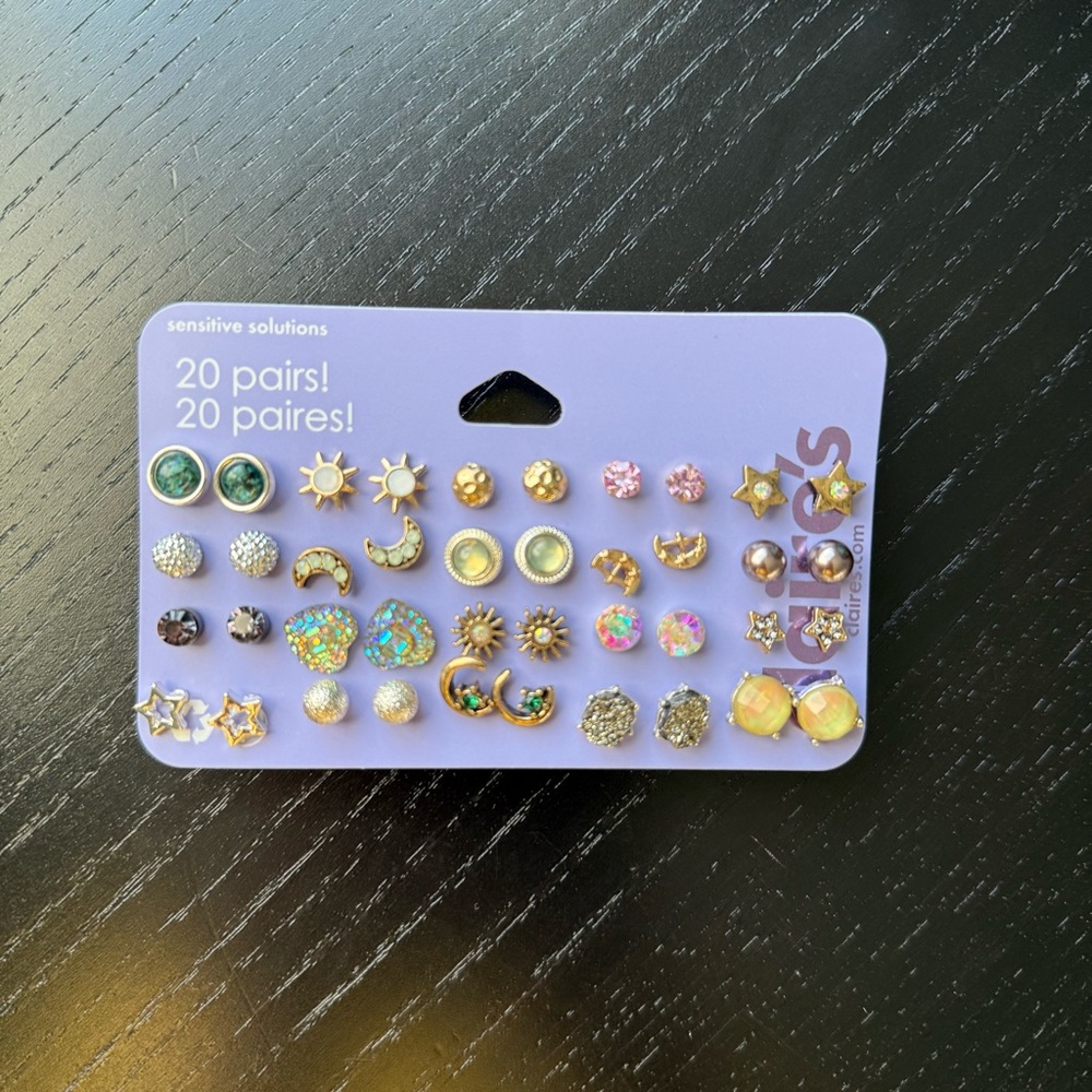 Claire's Lavender Stud Earrings Set Pastel Metallic Iridescent